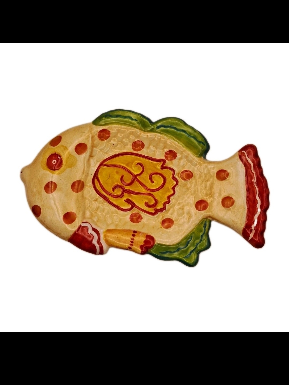 Kristin Hodges Cupcakes & Cartwheels Fish Spoon Rest Ceramic Hand Painted 7"